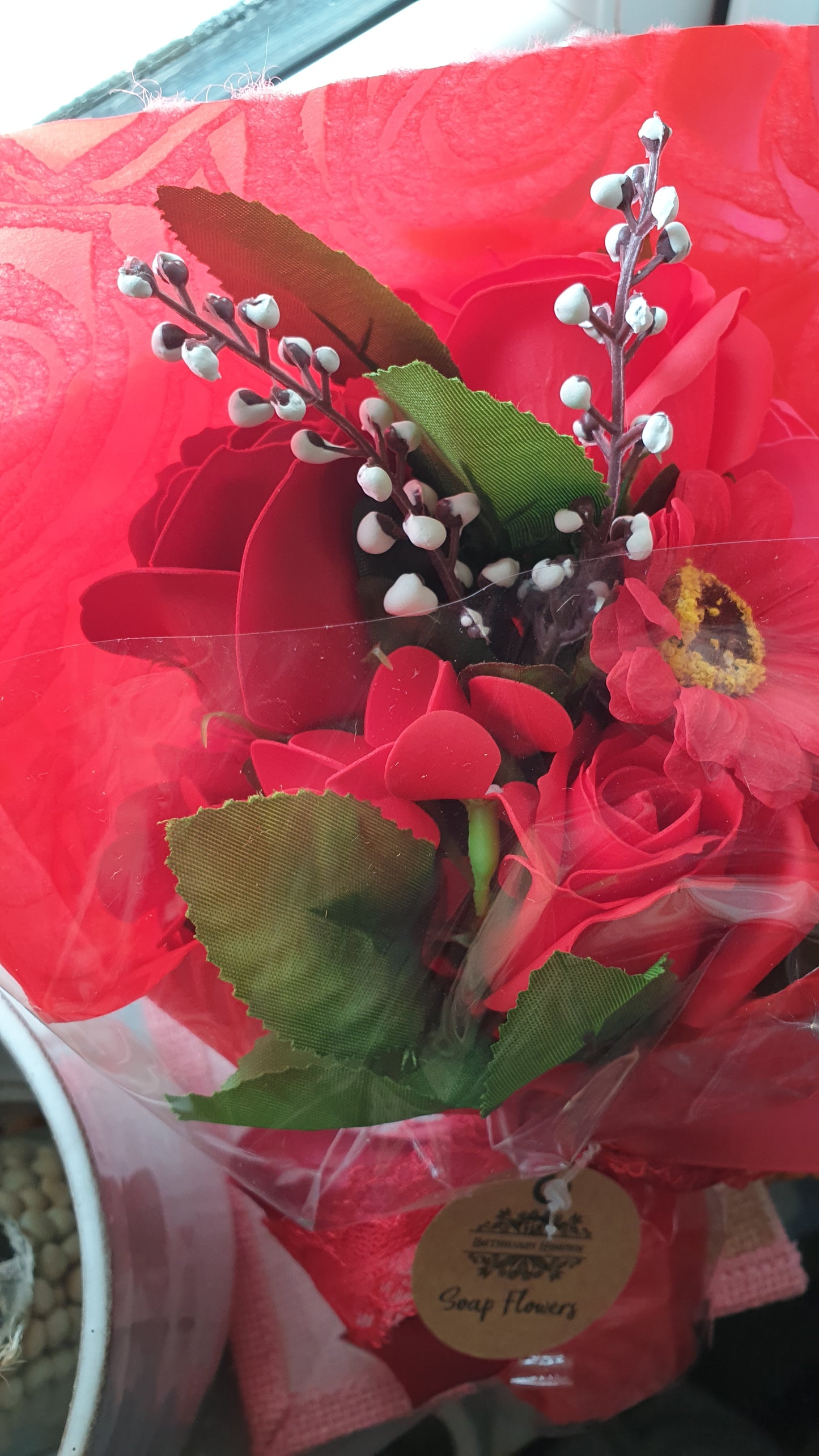 RED BOXED FLOWER SOAP BOUQUET 4 COLOUR CHOICE