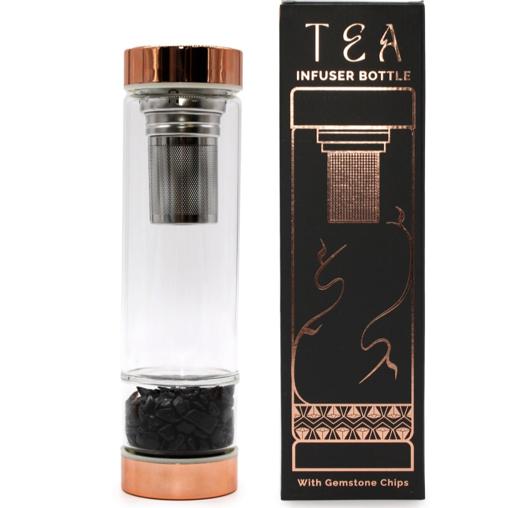 Crystal Glass Tea/COFFEE Infuser Bottle - Rose Gold - Onyx