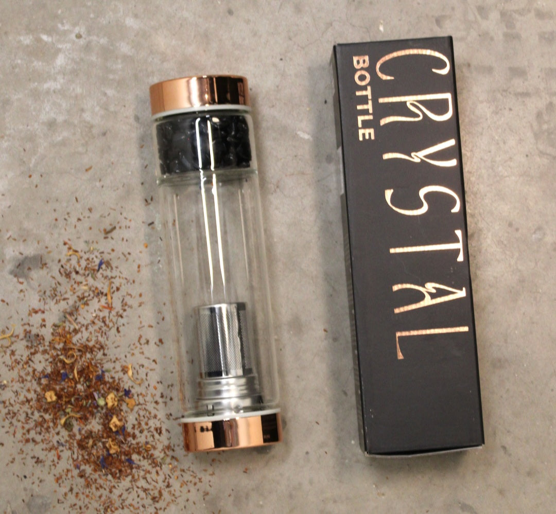 Crystal Glass Tea/COFFEE Infuser Bottle - Rose Gold - Onyx