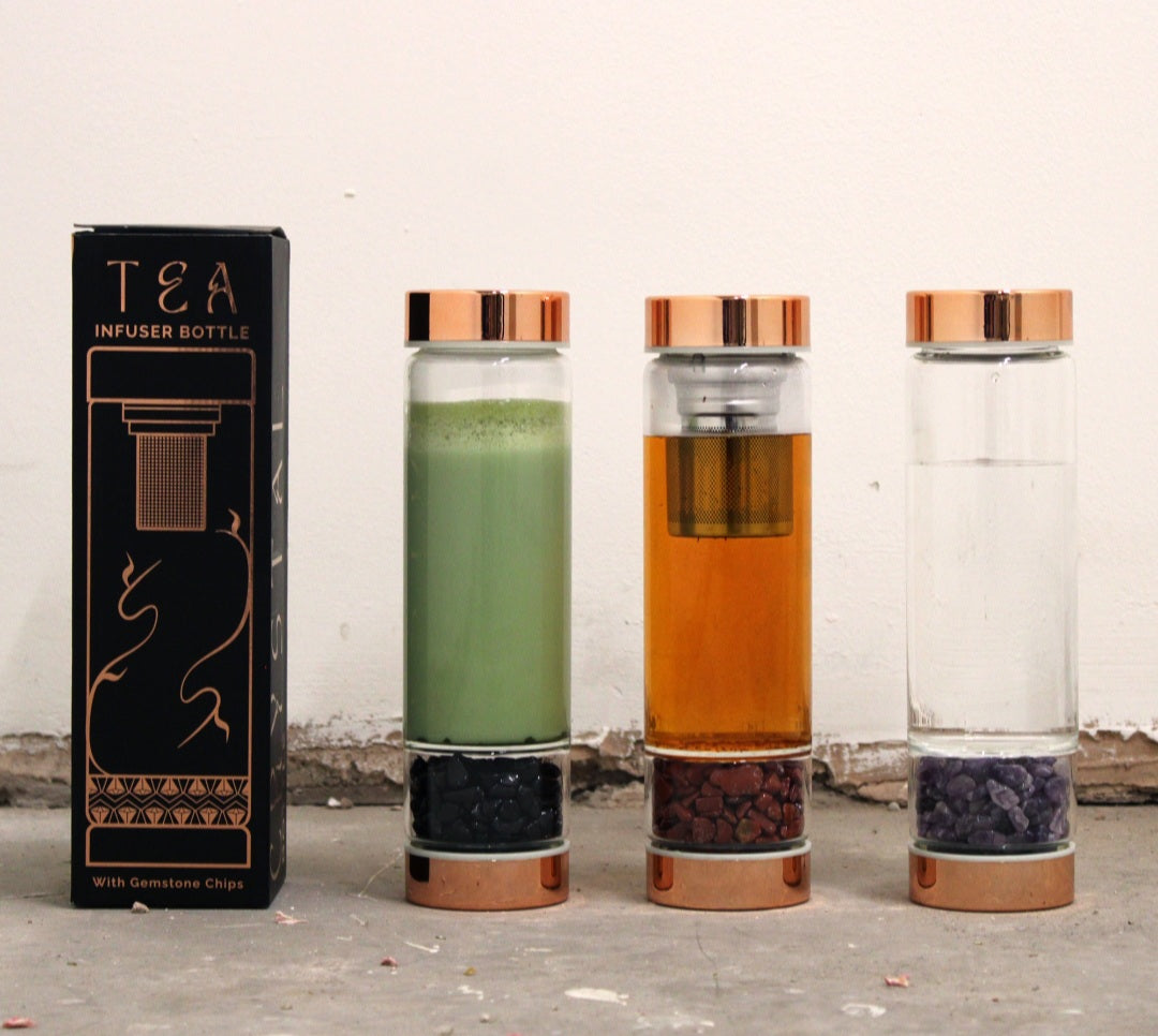 Crystal Glass Tea/COFFEE Infuser Bottle - Rose Gold - Onyx