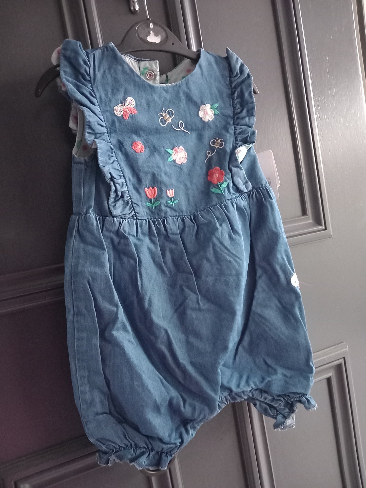 BABY COLOURED FLOWER TWO PIECE DENIM DUNGAREES