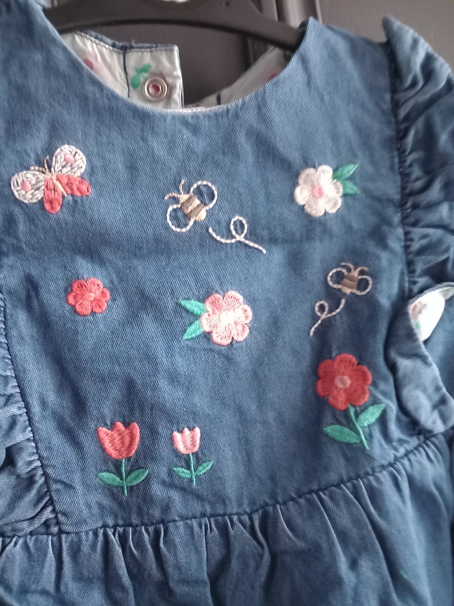 BABY COLOURED FLOWER TWO PIECE DENIM DUNGAREES