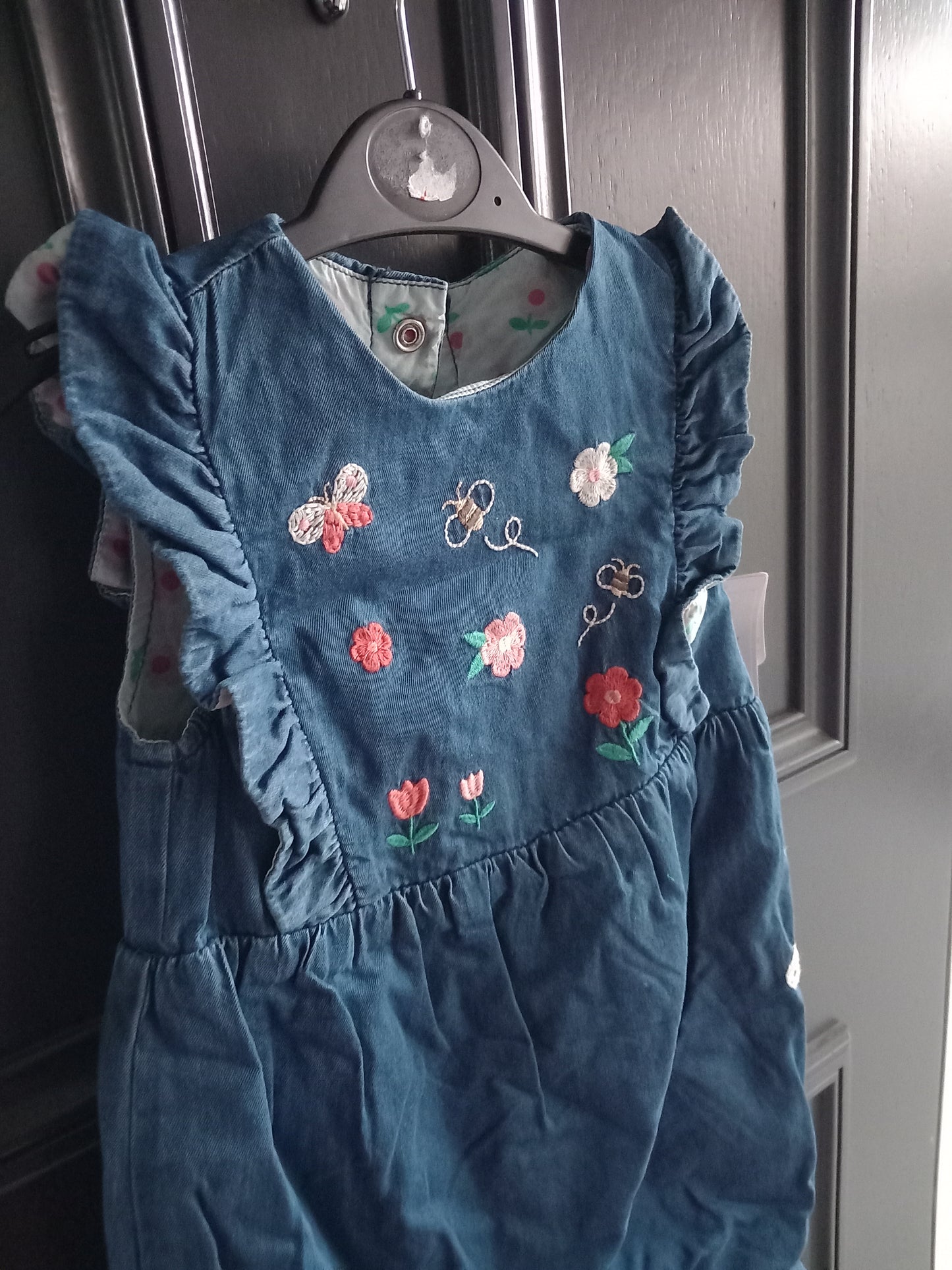 BABY COLOURED FLOWER TWO PIECE DENIM DUNGAREES