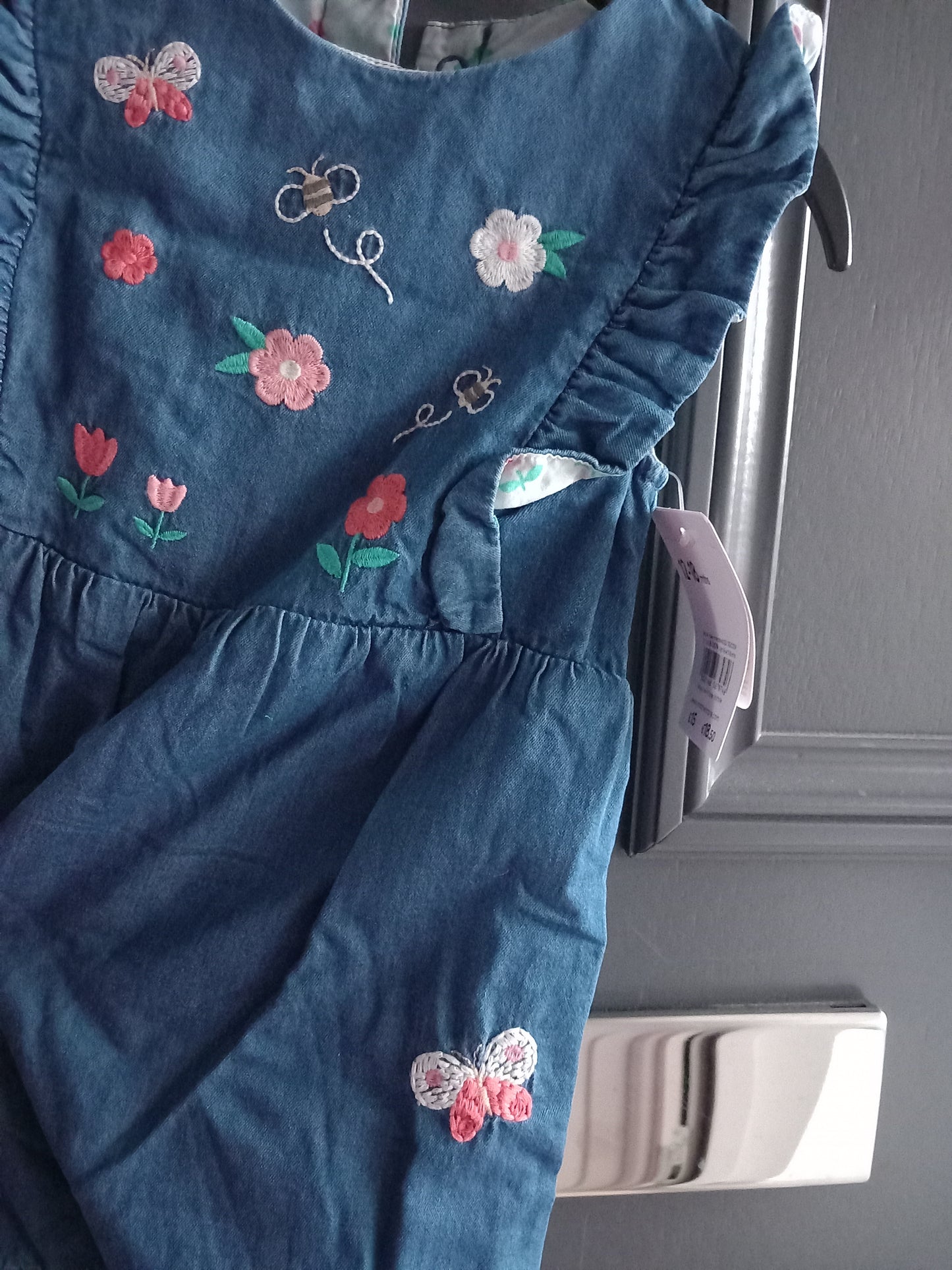 BABY COLOURED FLOWER TWO PIECE DENIM DUNGAREES