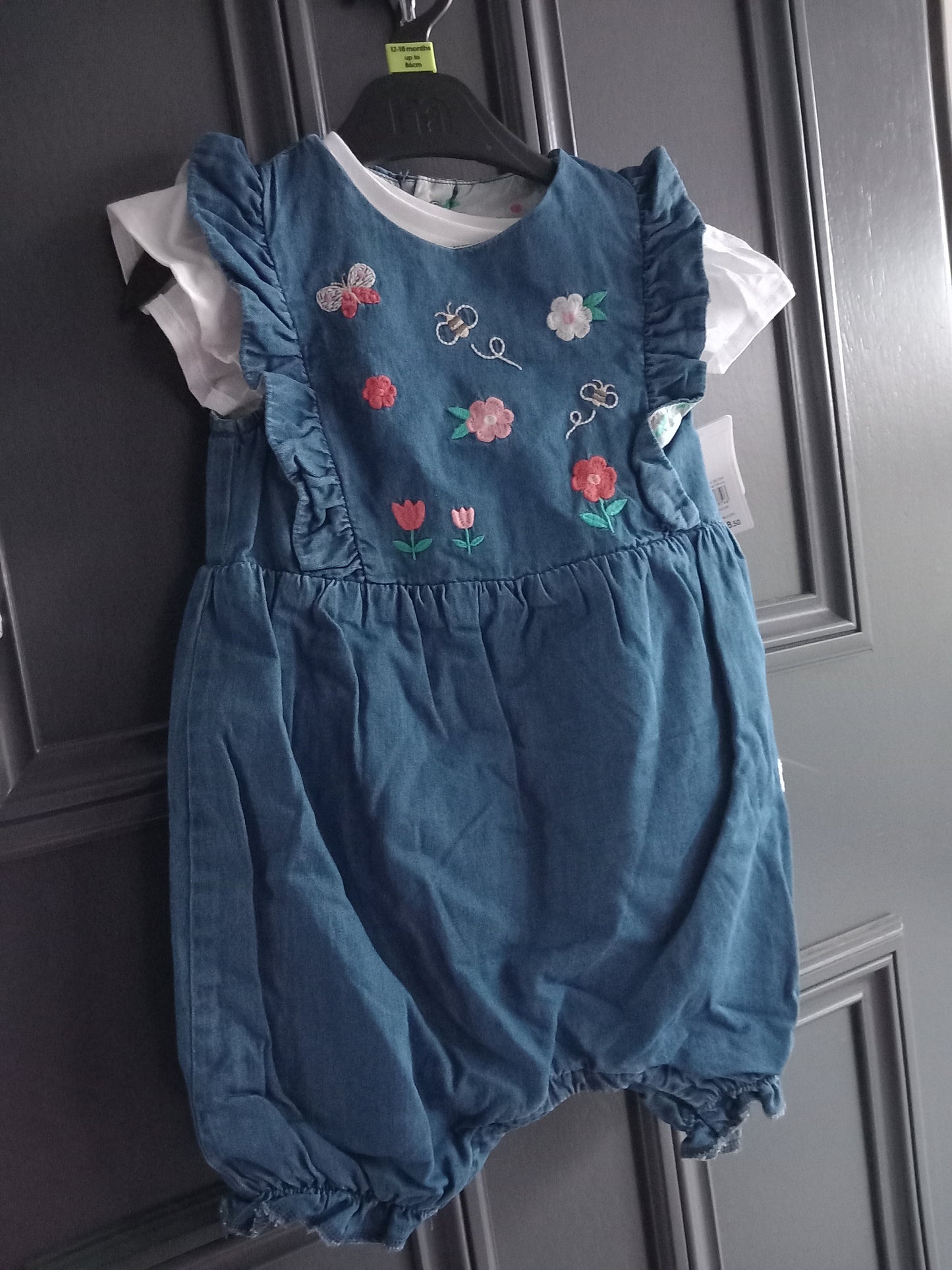 BABY COLOURED FLOWER TWO PIECE DENIM DUNGAREES