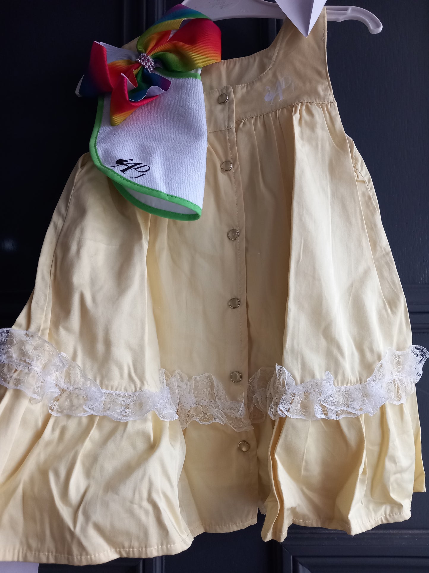 BABY YELLOW WHITE LACE TRIM DRESS 3 PIECE SET