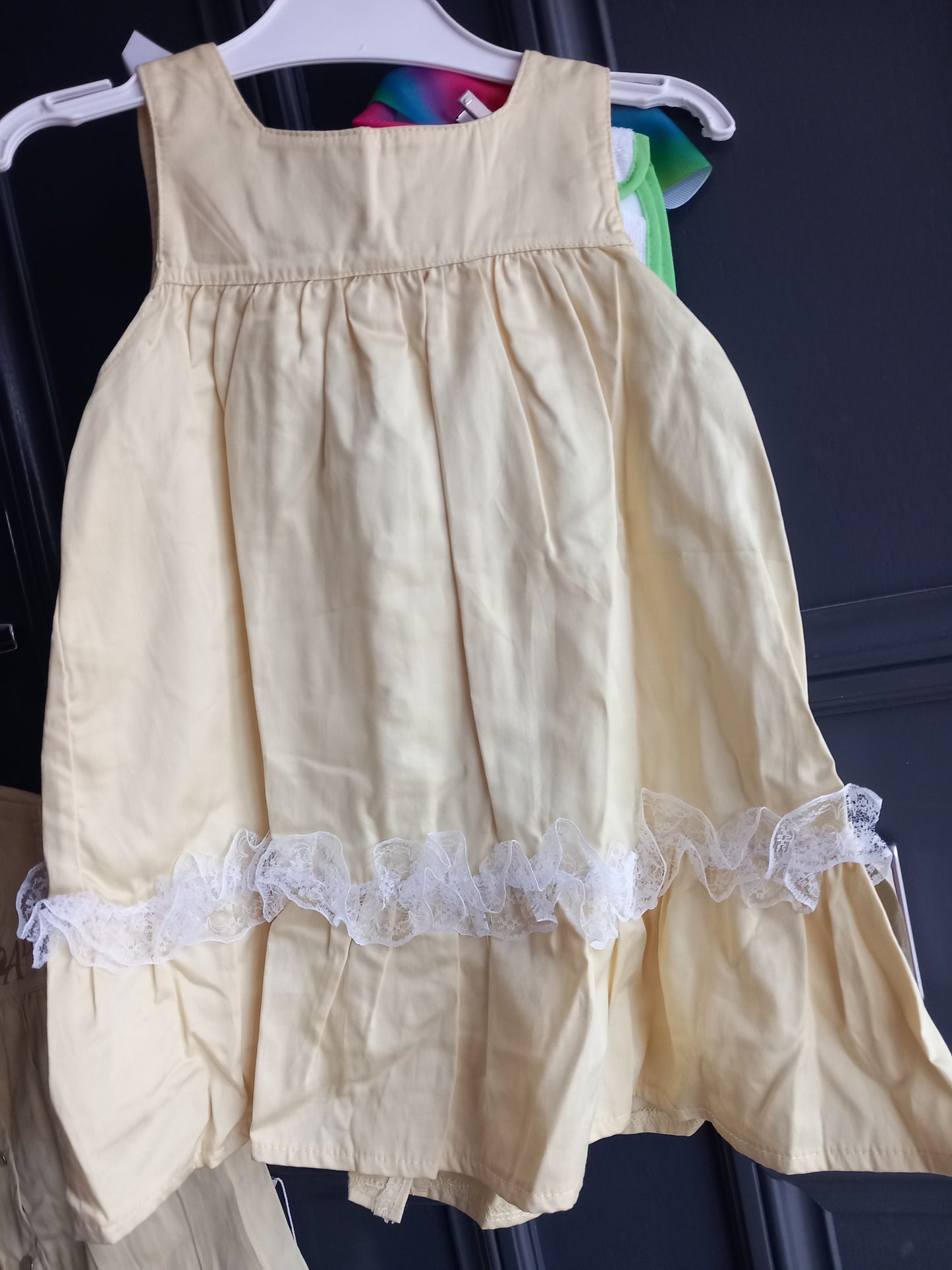 BABY YELLOW WHITE LACE TRIM DRESS 3 PIECE SET