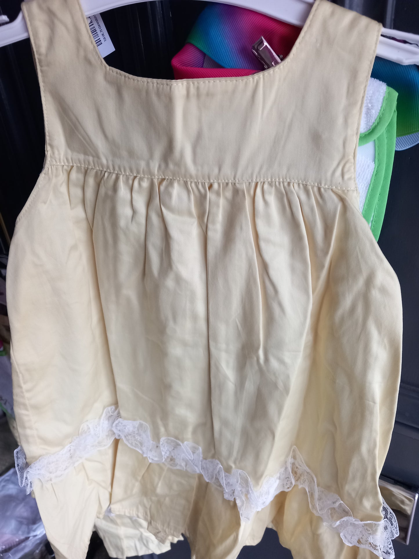 BABY YELLOW WHITE LACE TRIM DRESS 3 PIECE SET