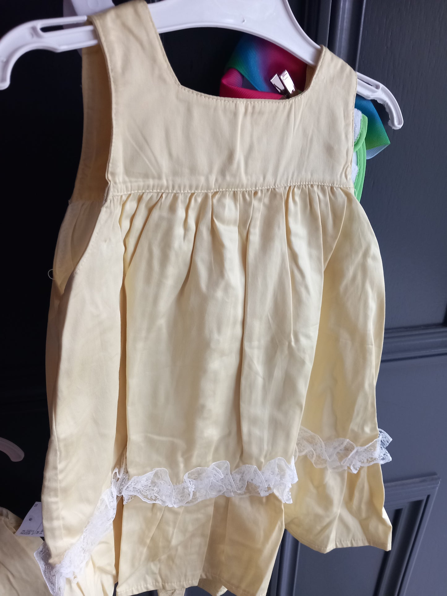 BABY YELLOW WHITE LACE TRIM DRESS 3 PIECE SET