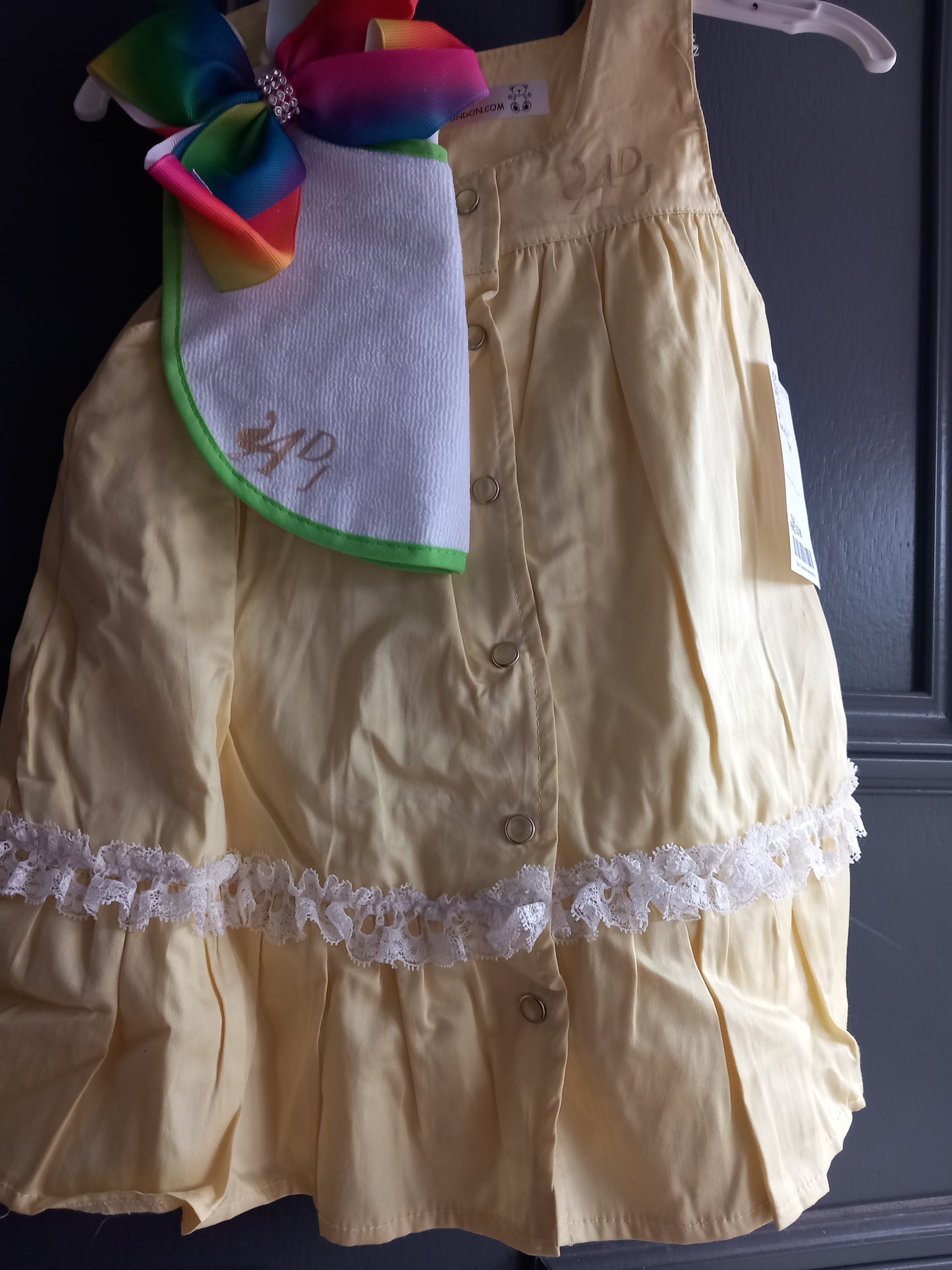 BABY YELLOW WHITE LACE TRIM DRESS 3 PIECE SET