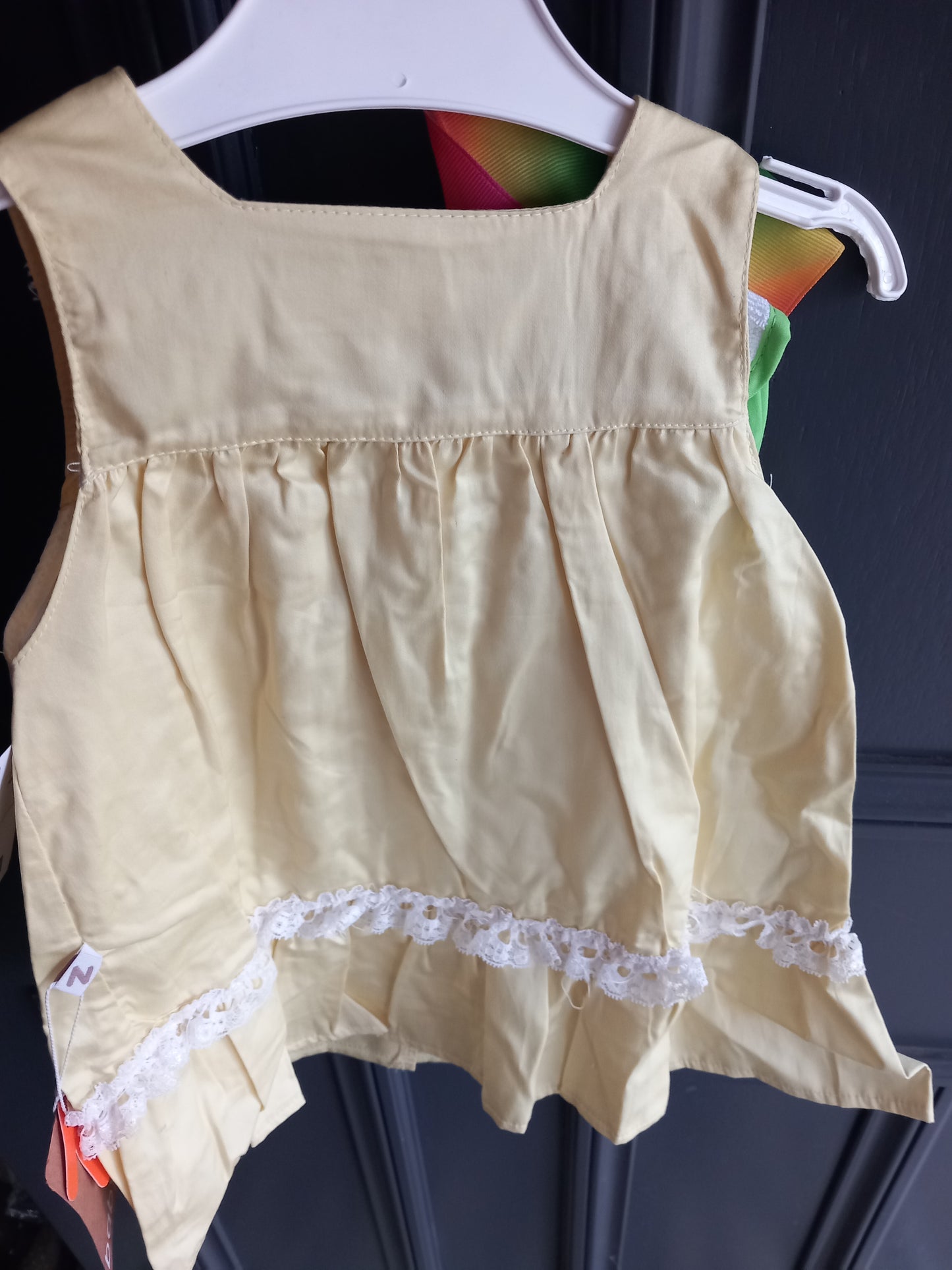 BABY YELLOW WHITE LACE TRIM DRESS 3 PIECE SET
