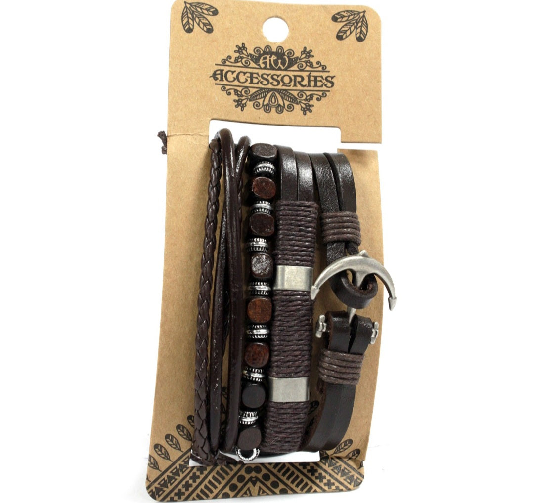 Mens Bracelet Sets - Metal & Leather (ASSORTED CHOICE)