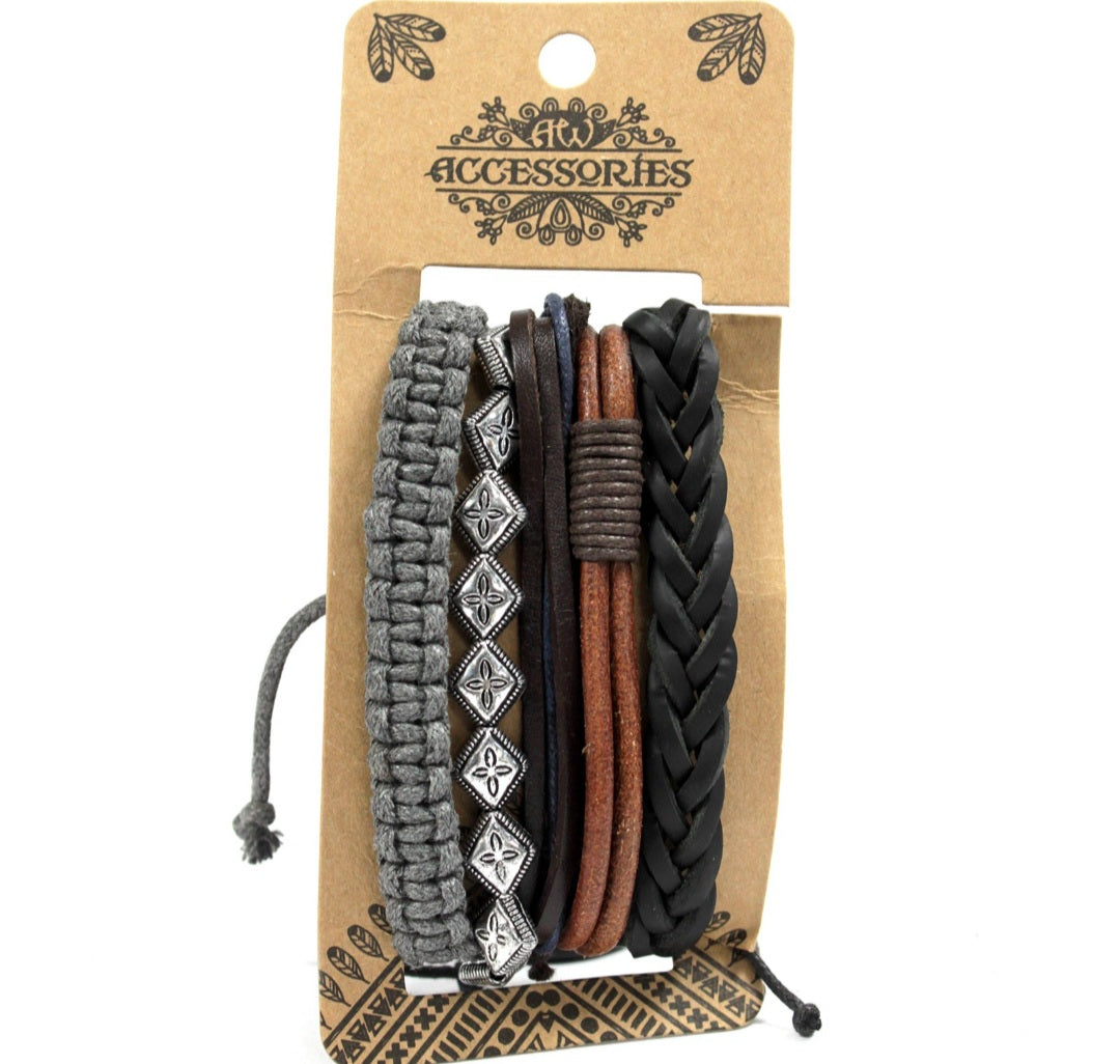 Mens Bracelet Sets - Metal & Leather (ASSORTED CHOICE)