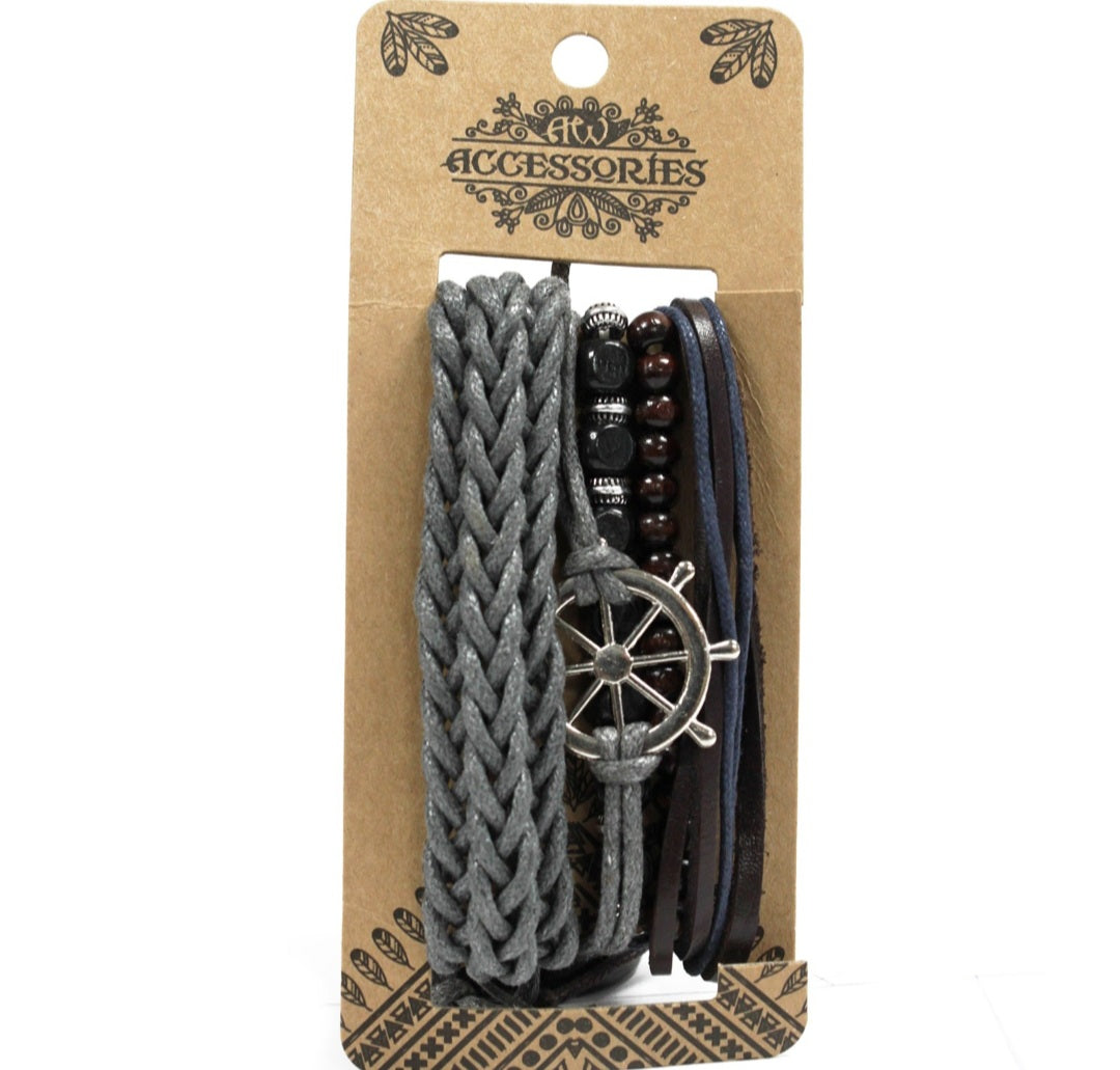 Mens Bracelet Sets - Metal & Leather (ASSORTED CHOICE)