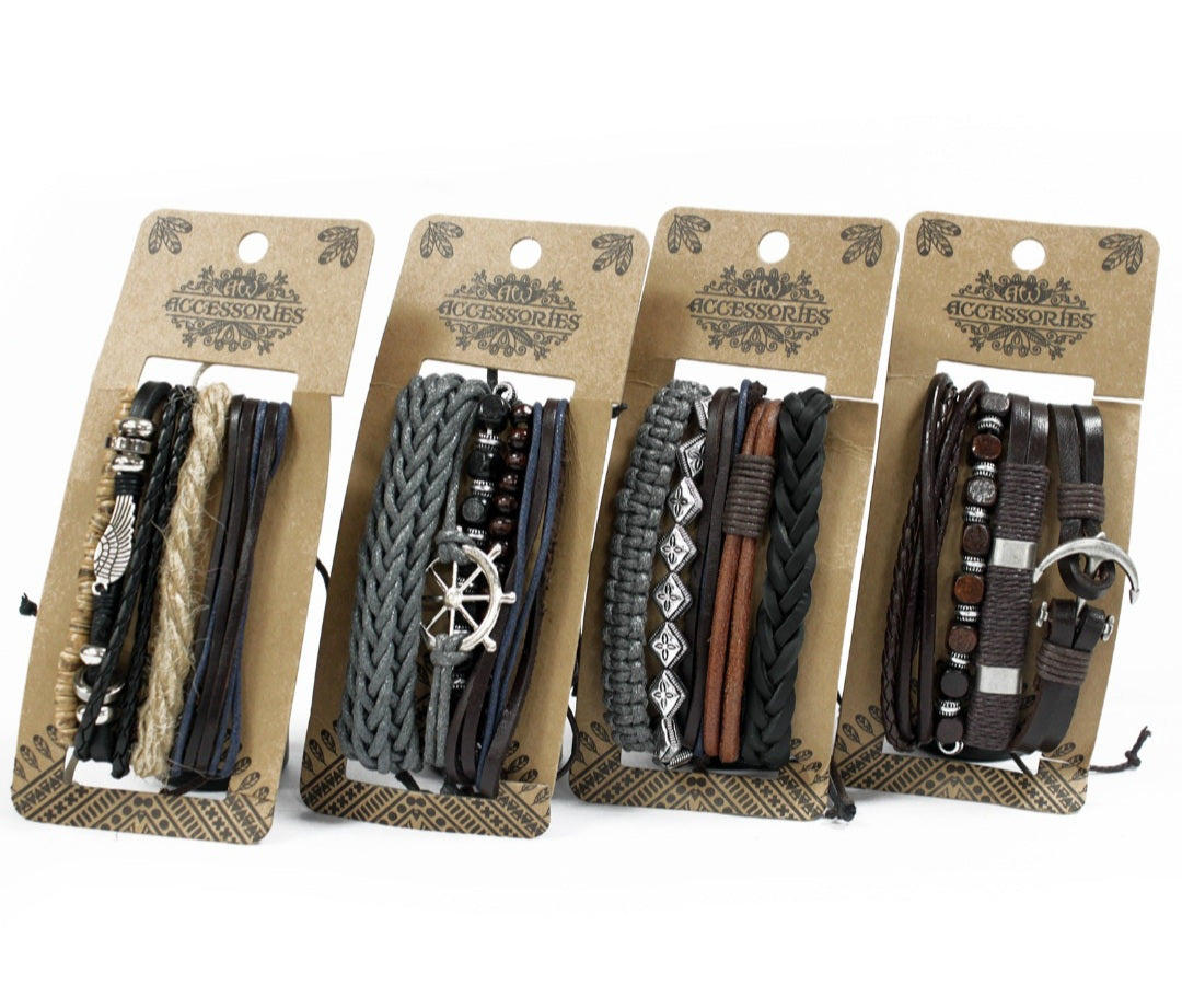 Mens Bracelet Sets - Metal & Leather (ASSORTED CHOICE)