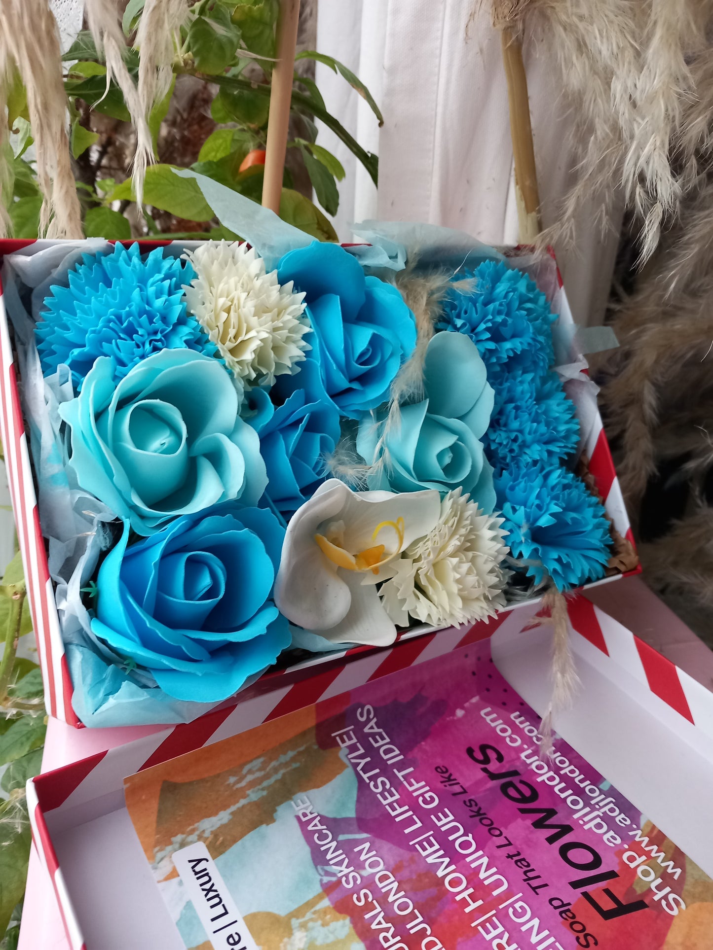 BLUE FLOWER SOAP IN CANDY CANE DISPLAY BOX