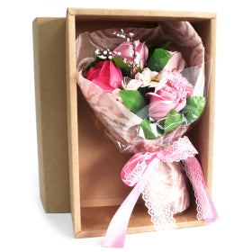 RED BOXED FLOWER SOAP BOUQUET 4 COLOUR CHOICE