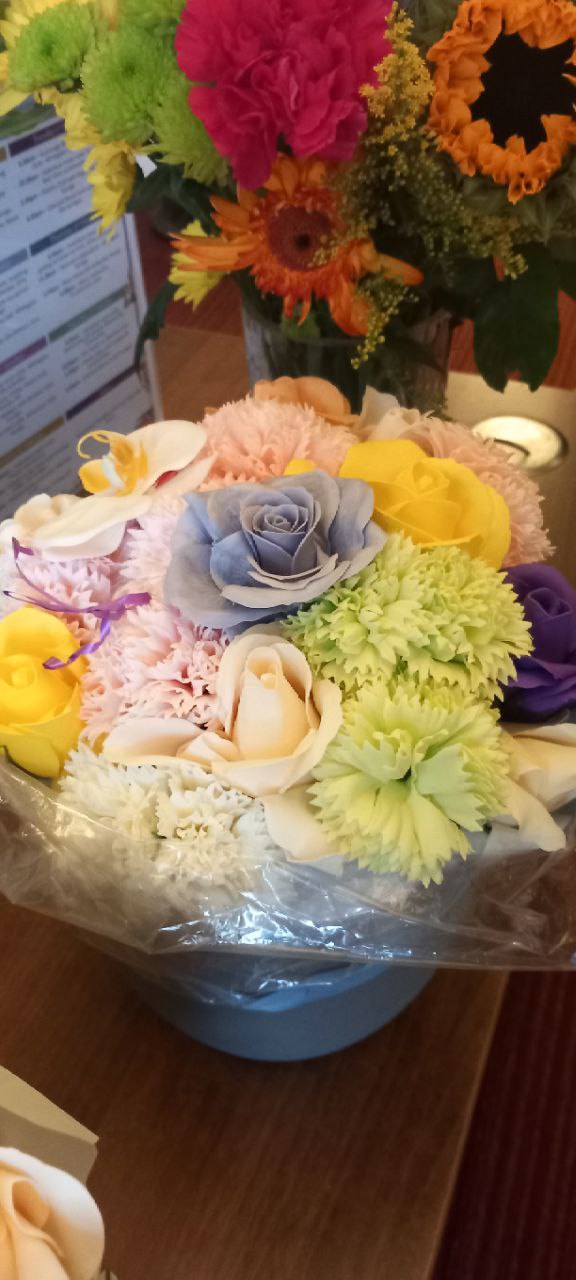 MIXED SUNFLOWER CERAMIC CLAY POT FLOWER SOAP BOUQUET ARRANGEMENT