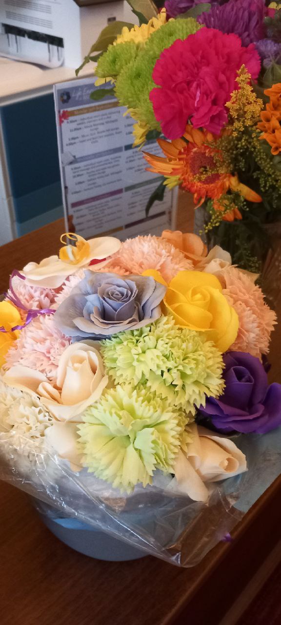 MIXED SUNFLOWER CERAMIC CLAY POT FLOWER SOAP BOUQUET ARRANGEMENT