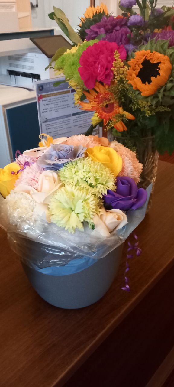 MIXED SUNFLOWER CERAMIC CLAY POT FLOWER SOAP BOUQUET ARRANGEMENT
