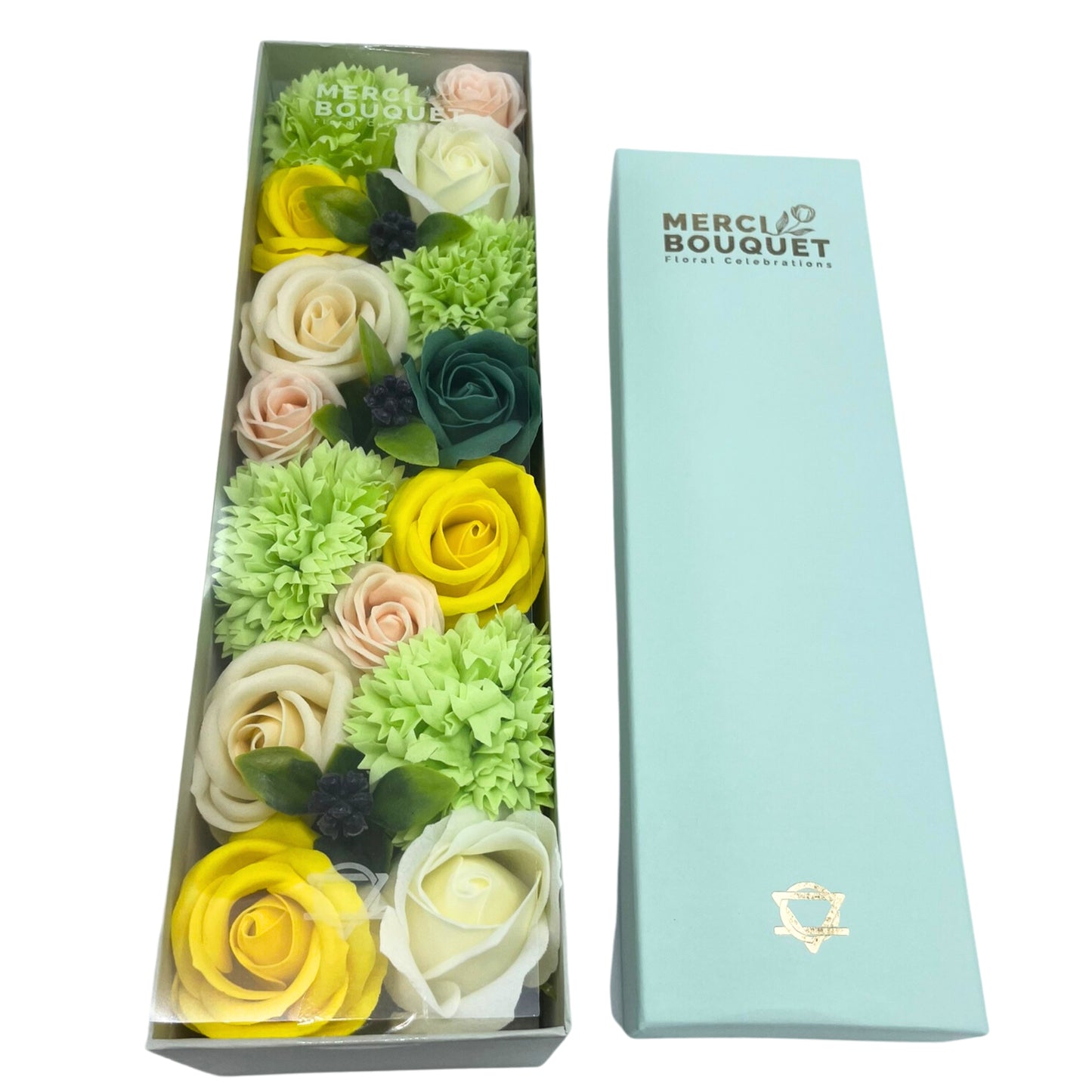 YELLOW AND GREEN FLOWER SOAP BOUQUET BY MERCI