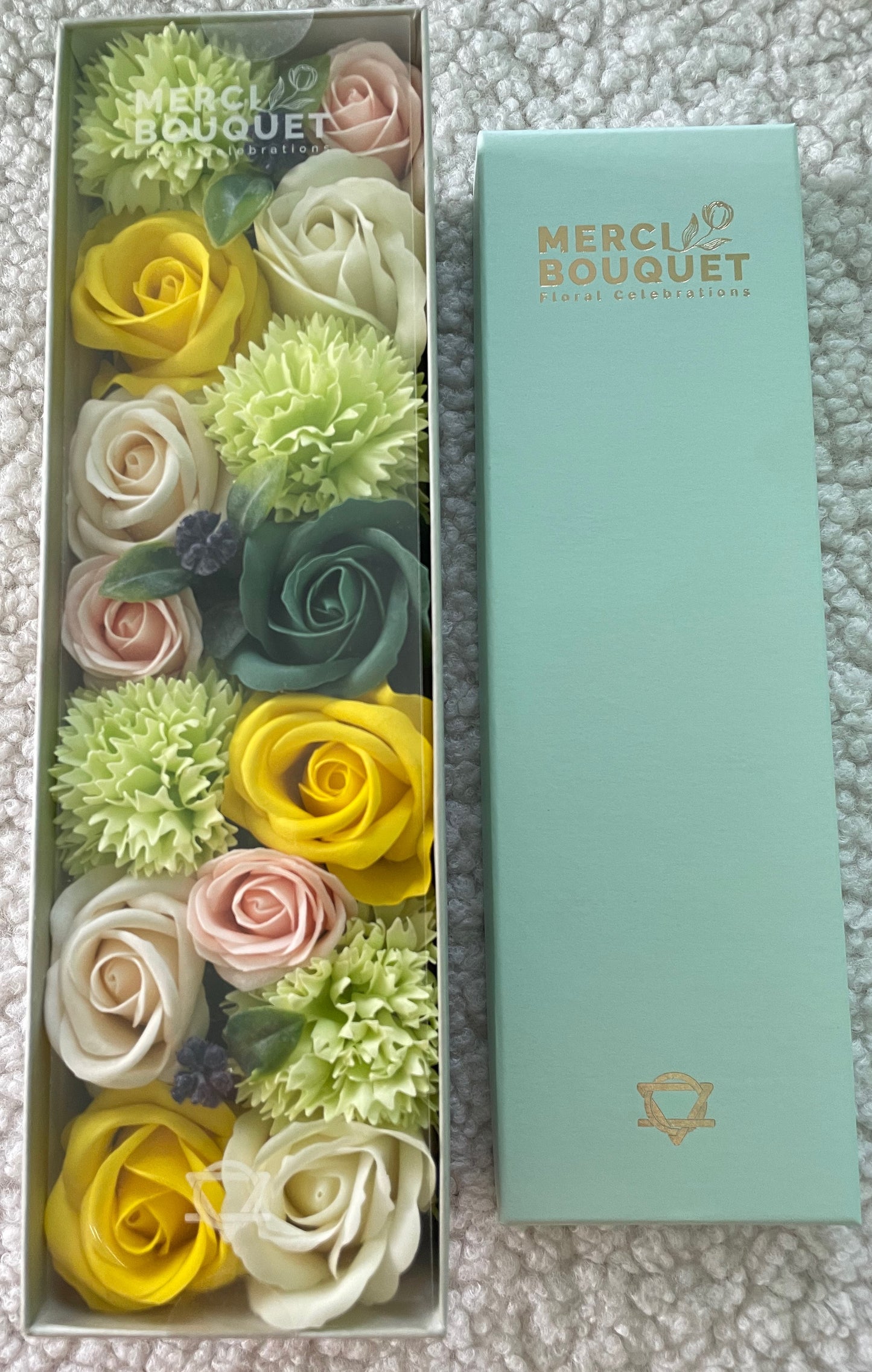 YELLOW AND GREEN FLOWER SOAP BOUQUET BY MERCI