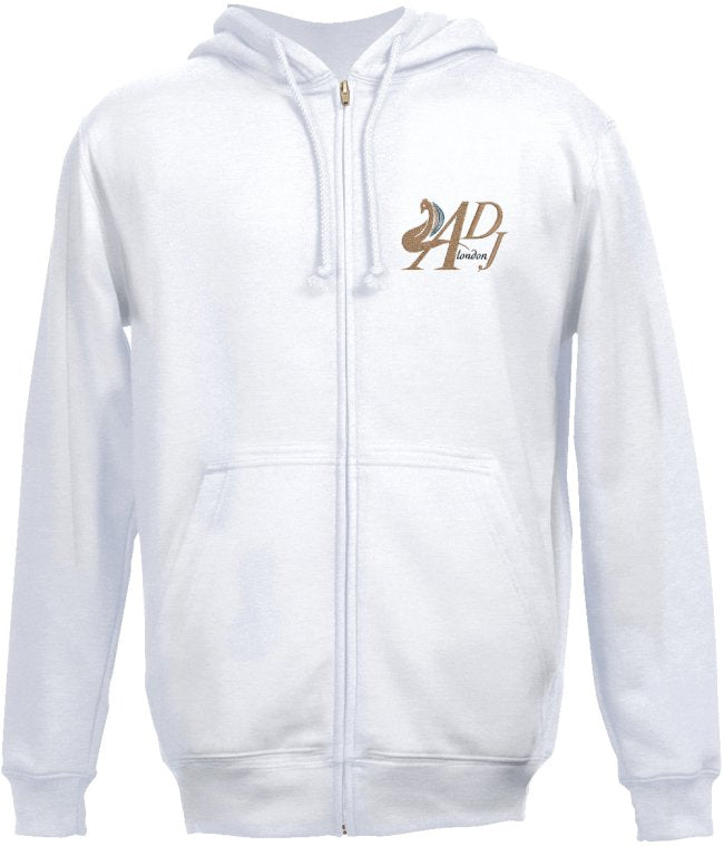 WHITE EMBROIDERED SWEATSHIRT HOODIE WITH GOLD MOTIF