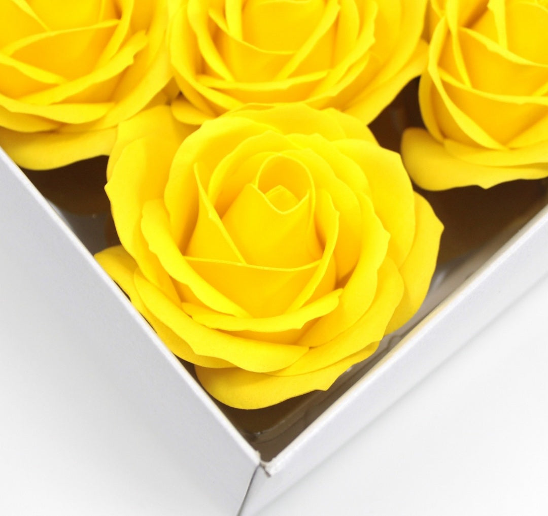 24 YELLOW ROSE HEADS LARGE SIZE FLOWER Soap Bouquet Box