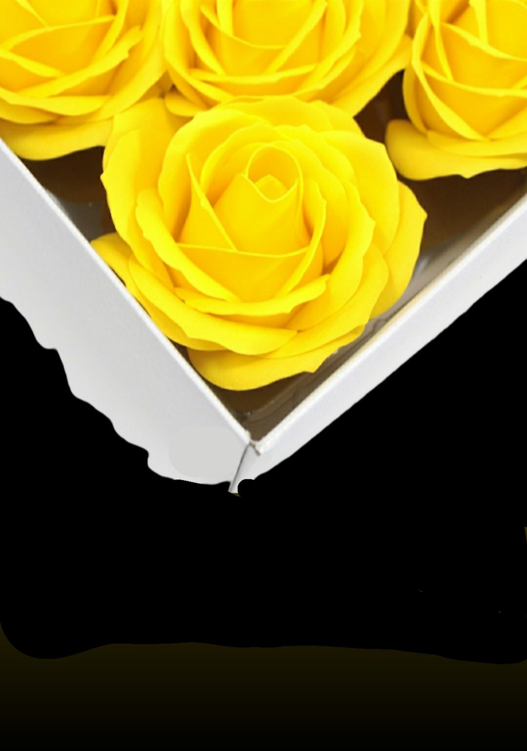 24 YELLOW ROSE HEADS LARGE SIZE FLOWER Soap Bouquet Box