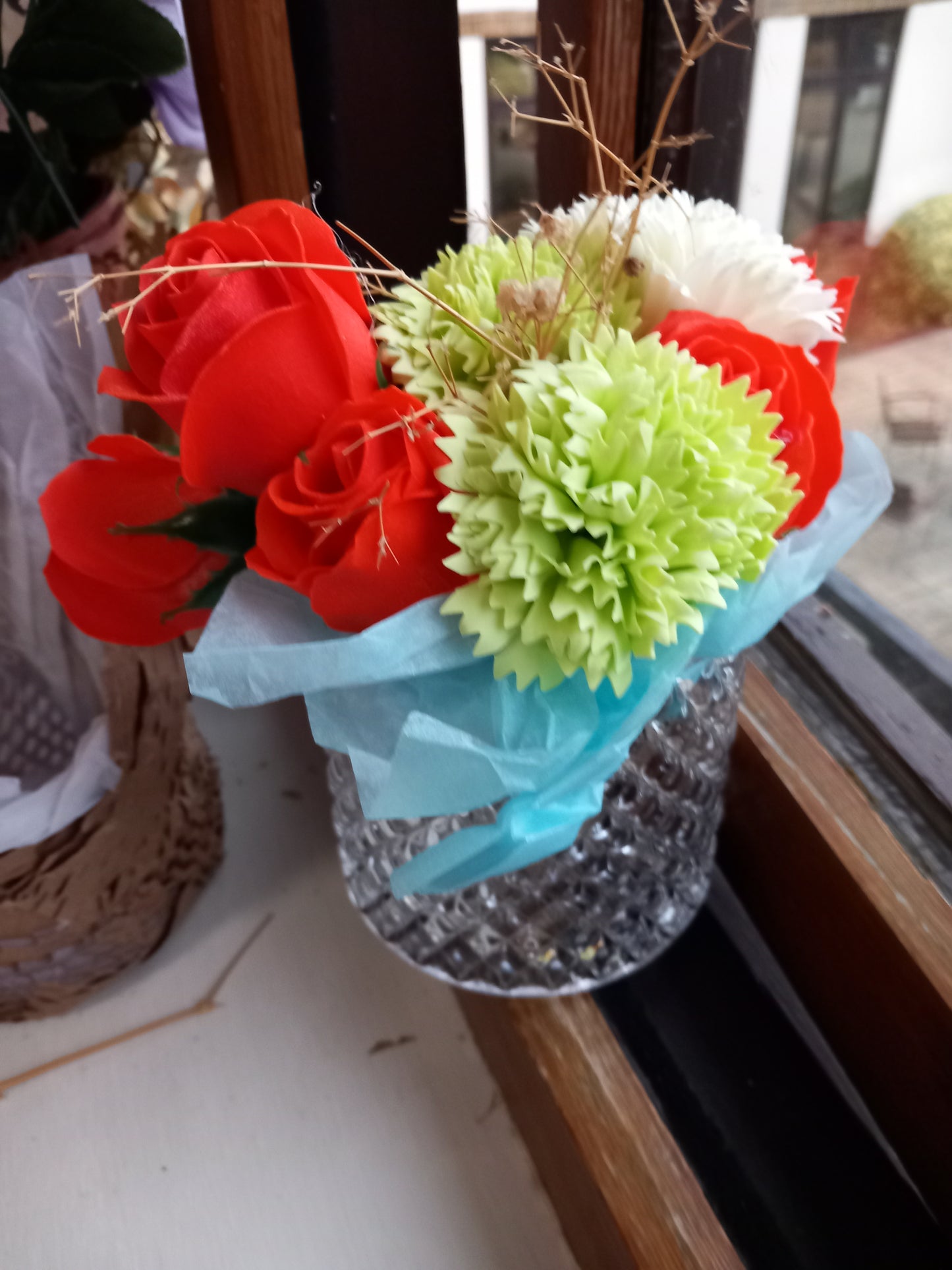 FLOWER SOAP SUNSET ORANGE MULTI MIX OPTION IN GLASSWARE