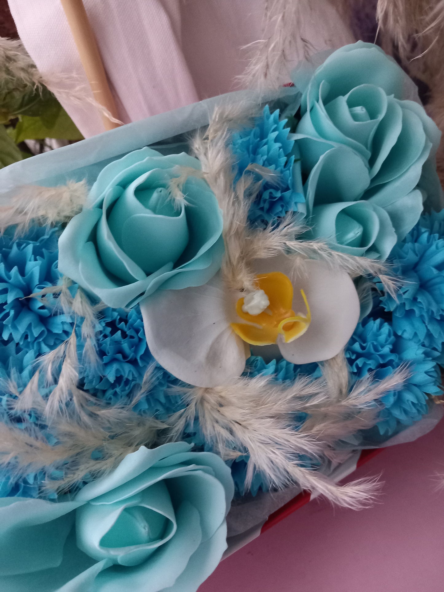 JUST BLUE ORCHID FLOWER SOAP IN CANDY CANE DISPLAY BOX