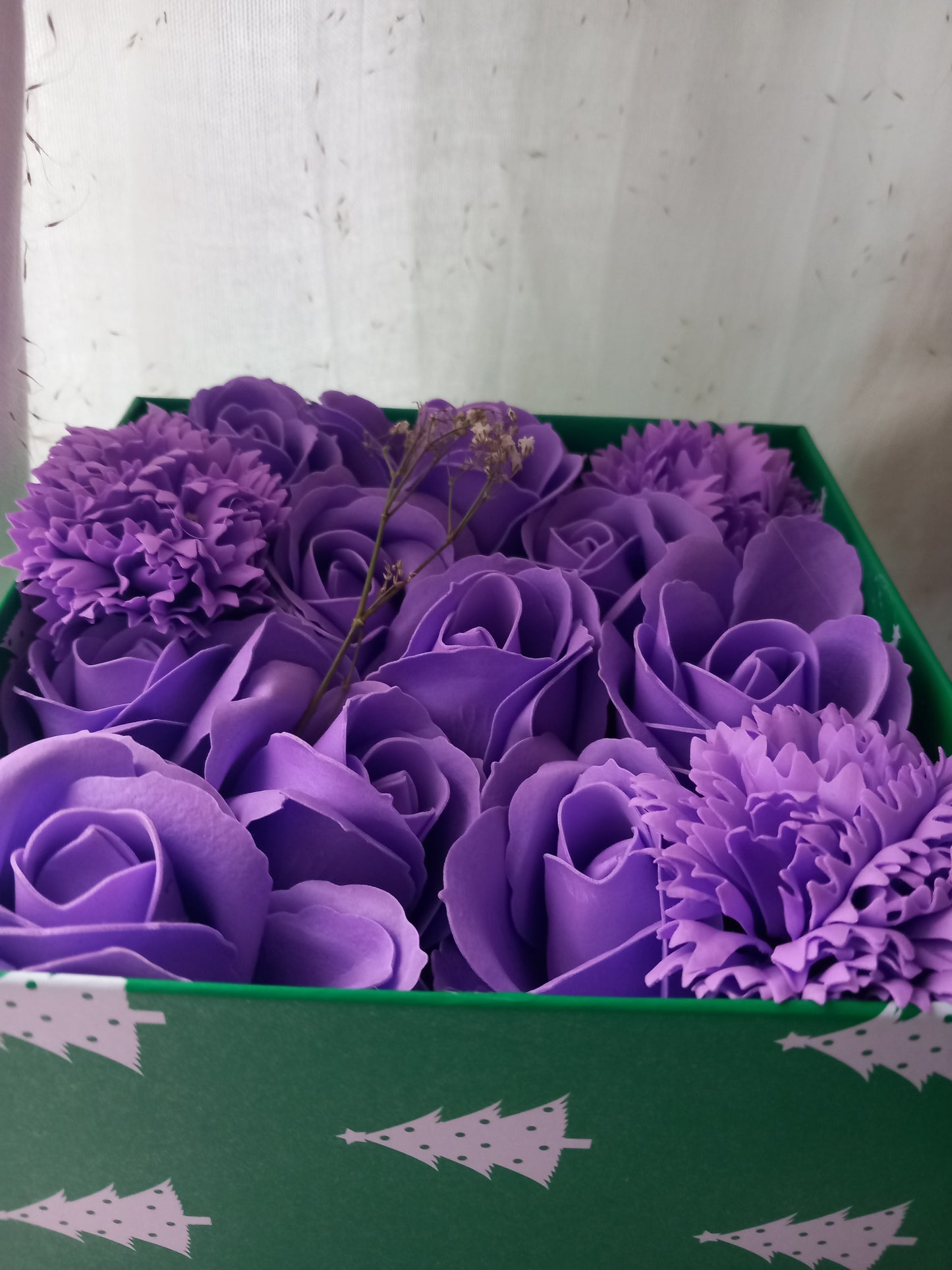 PURPLE VIVID FLOWER SOAP IN GREEN DISPLAY BOX
