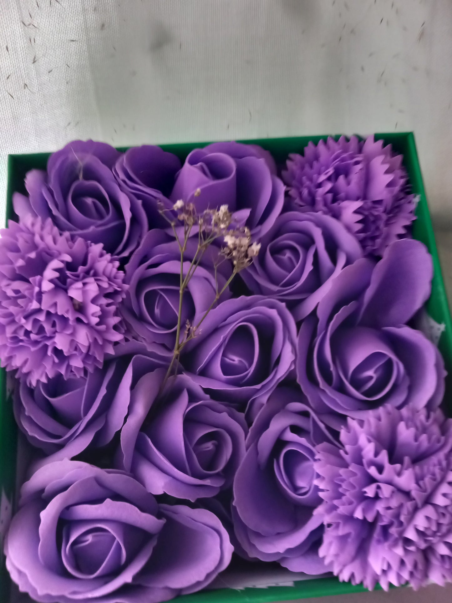 PURPLE VIVID FLOWER SOAP IN GREEN DISPLAY BOX