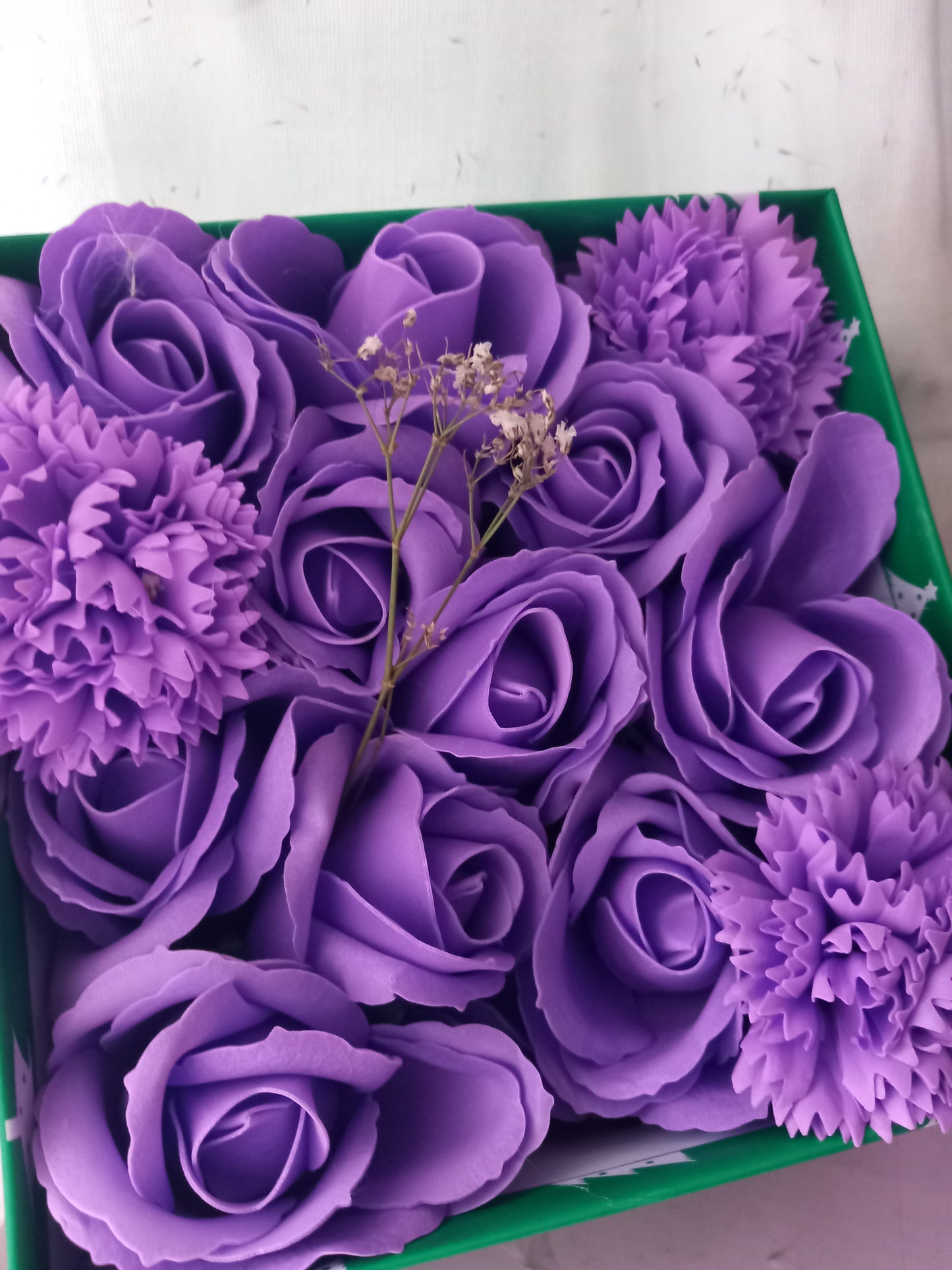 PURPLE VIVID FLOWER SOAP IN GREEN DISPLAY BOX