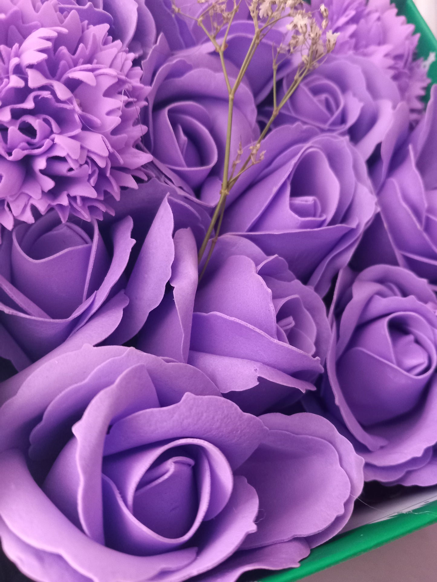 PURPLE VIVID FLOWER SOAP IN GREEN DISPLAY BOX