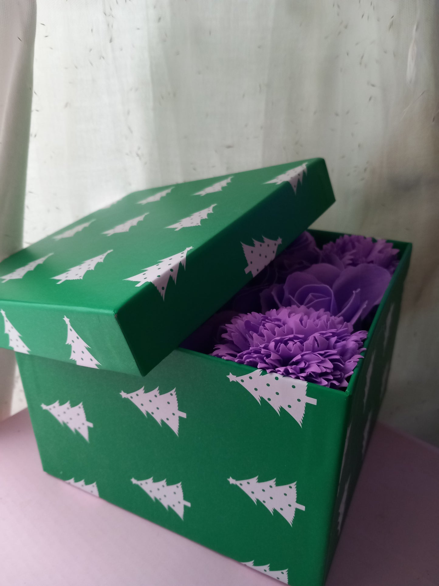 PURPLE VIVID FLOWER SOAP IN GREEN DISPLAY BOX