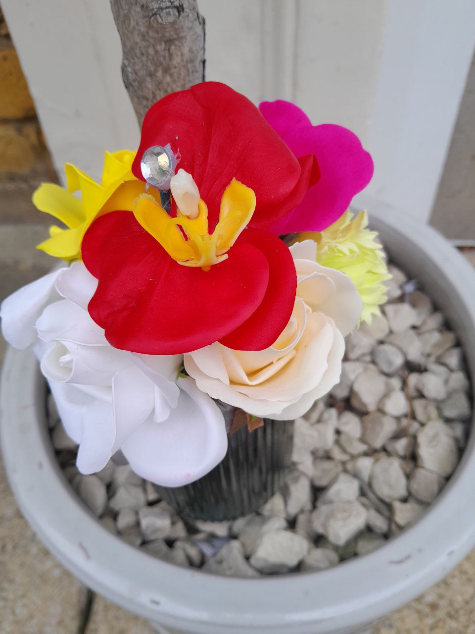 SMALL BLUE FLOWER SOAP BOUQUET ARRANGEMENT