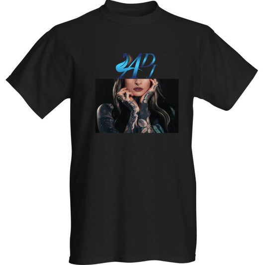 GENDER NEUTRAL TATOO LADY WITH BLUE HEAD DESIGNER MOTIF T-SHIRT