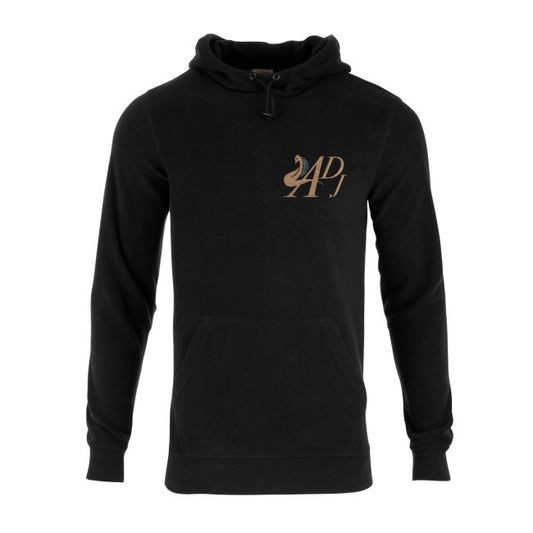 BLACK KANGAROO POCKET MEN’S HOODIE WITH GOLD DESIGNER MOTIF