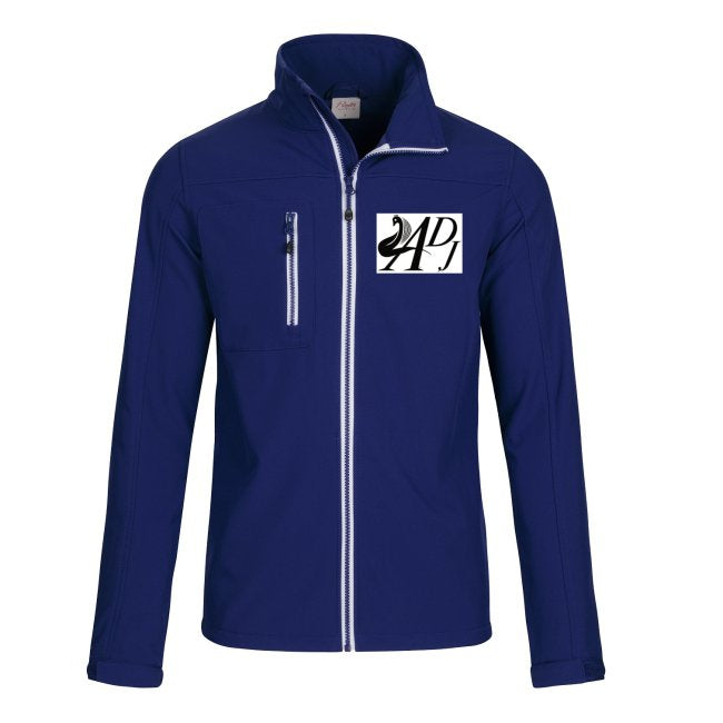 MEN’S SOFTSHELL JACKET WITH BLACK MOTIF ON WHITE BACKGROUND