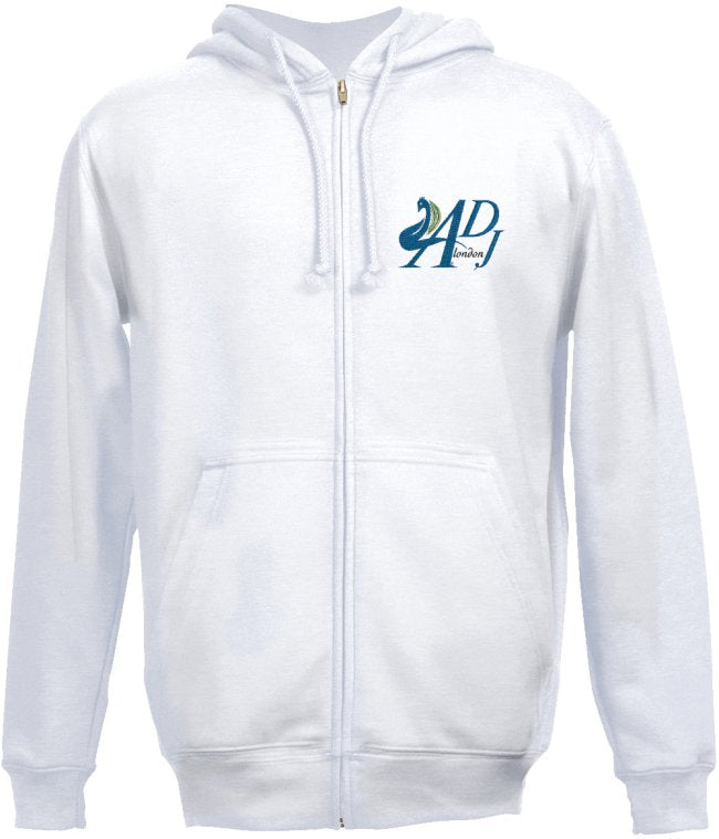 WHITE EMBROIDERED SWEATSHIRT HOODIE WITH BLUE MOTIF