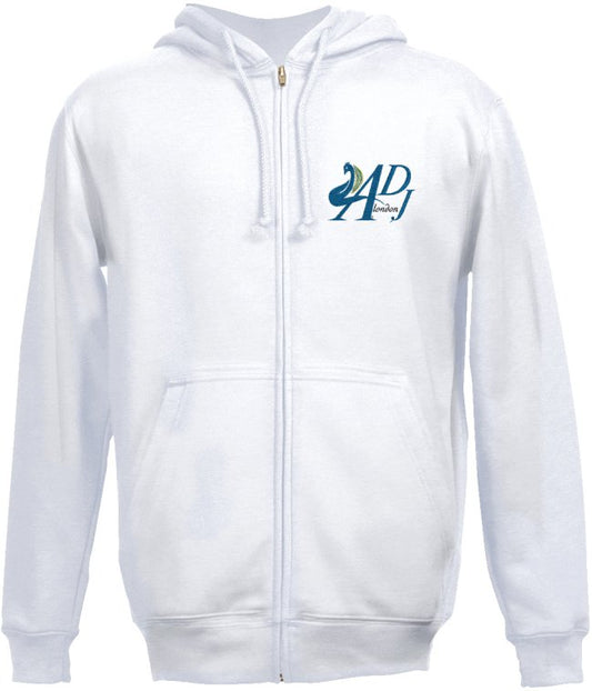 WHITE EMBROIDERED SWEATSHIRT HOODIE WITH BLUE MOTIF