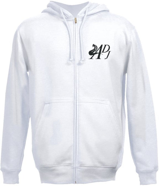 WHITE EMBROIDERED SWEATSHIRT HOODIE WITH BLACK MOTIF