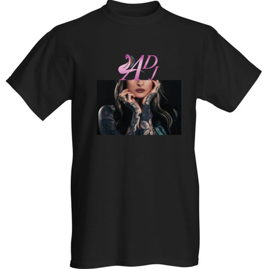 GENDER NEUTRAL TATOO LADY WITH PINK DESIGNER MOTIF T-SHIRT