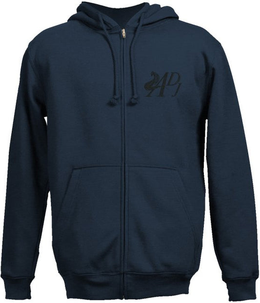 NAVY BLUE EMBROIDERED SWEATSHIRT HOODIE WITH BLACK MOTIF
