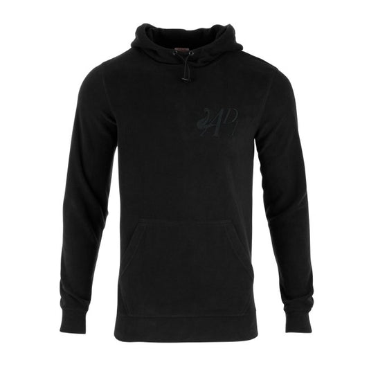 BLACK KANGAROO POCKET MEN’S HOODIE WITH BLACK DESIGNER MOTIF